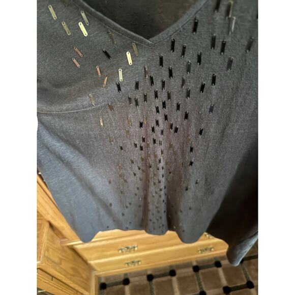 Eileen Fisher Relaxed Muted Cascading Sequin V-Neck T-Shirt Sz. S - Picture 3 of 6